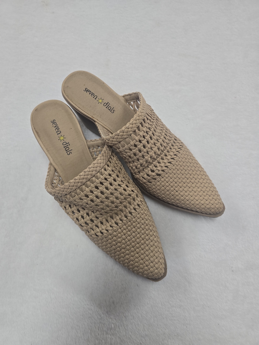 Seven Dials Beige Woven Pointed Backless Mules